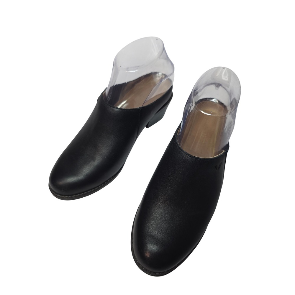 Vionic Nellie VS182 Black Leather Mules Stacked Block Heel Sz6 Arch Support Soft